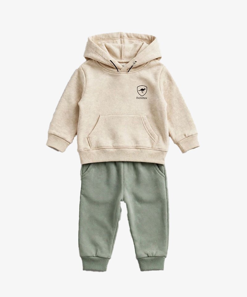 Belletex Kiddos Hoodie Jogger Set – Oat / Sage Two-Tone