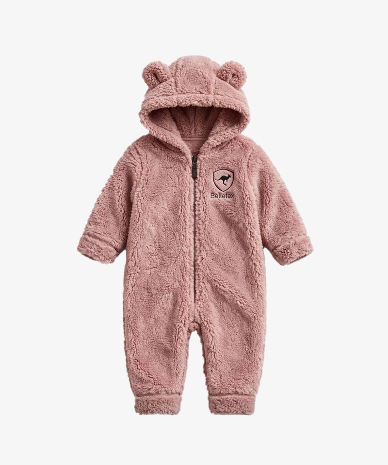Belletex Kiddos Sherpa Onesie – Dusty Rose Bear Ears